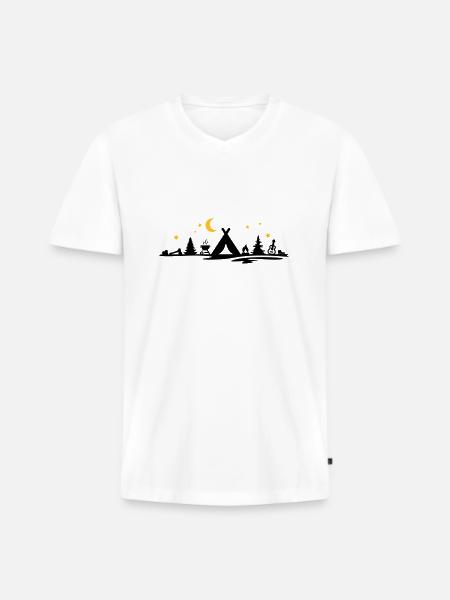 Freizeit - Camping Zelten Mond - Männer Premium Bio T-Shirt mit V-Ausschnitt - Weiß