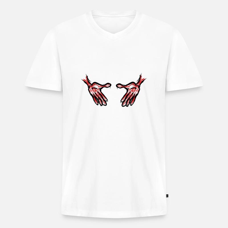 Hände Hand - Männer Premium Bio T-Shirt mit V-Ausschnitt - Weiß