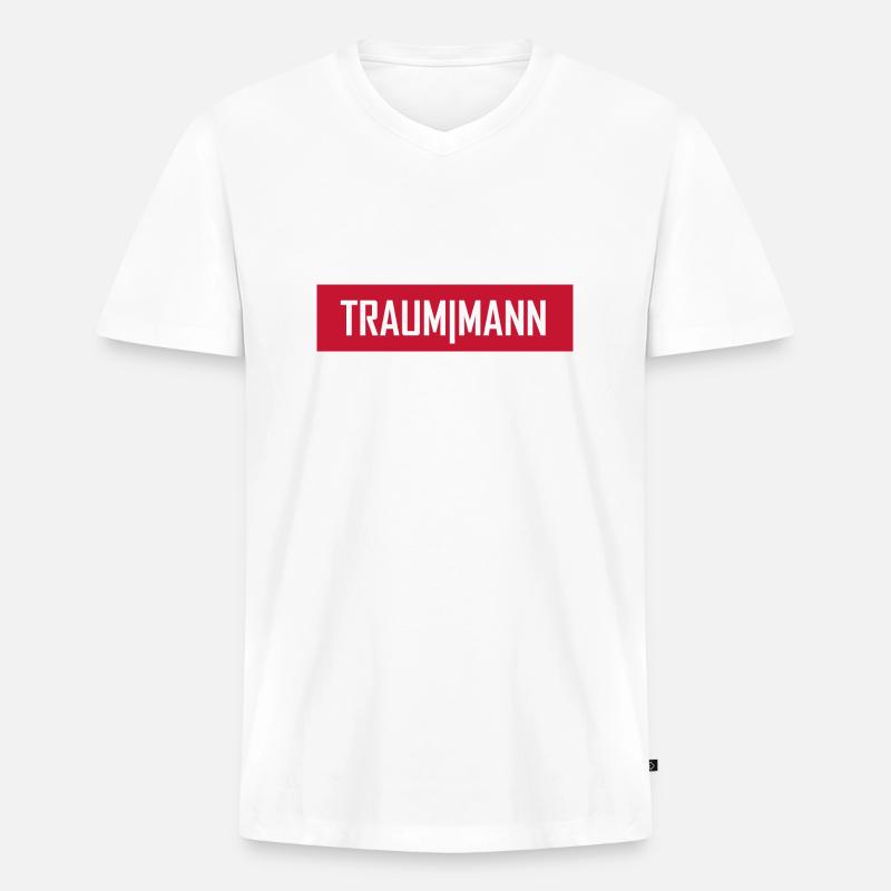 Traummann - Männer Premium Bio T-Shirt mit V-Ausschnitt - Weiß
