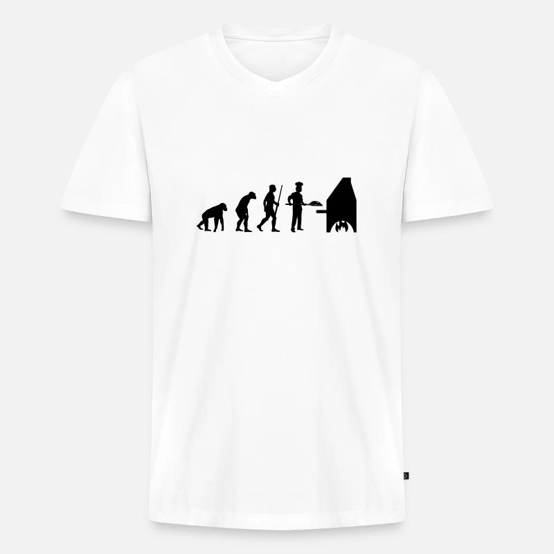 Pizzabäcker Evolution - Männer Premium Bio T-Shirt mit V-Ausschnitt - Weiß
