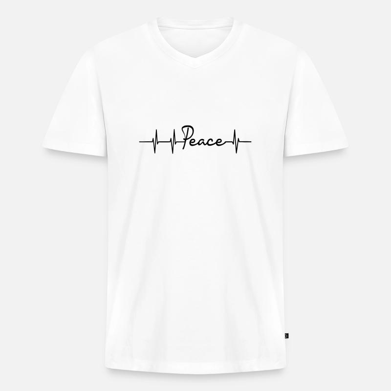 Peace Herzfrequenz - Männer Premium Bio T-Shirt mit V-Ausschnitt - Weiß