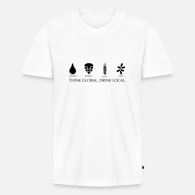 Think global drink local - Männer Premium Bio T-Shirt mit V-Ausschnitt - Weiß