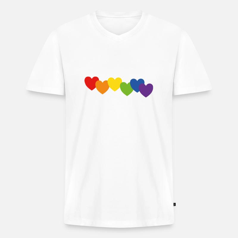 Herzen Regenbogenfarben - Männer Premium Bio T-Shirt mit V-Ausschnitt - Weiß