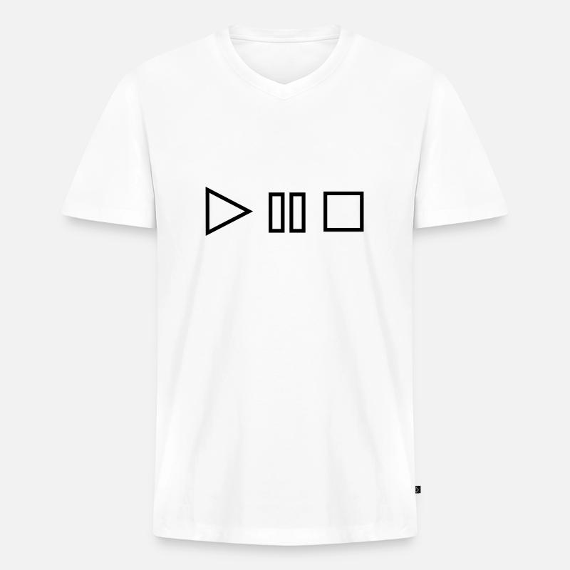 Play Stopp Pause - Männer Premium Bio T-Shirt mit V-Ausschnitt - Weiß