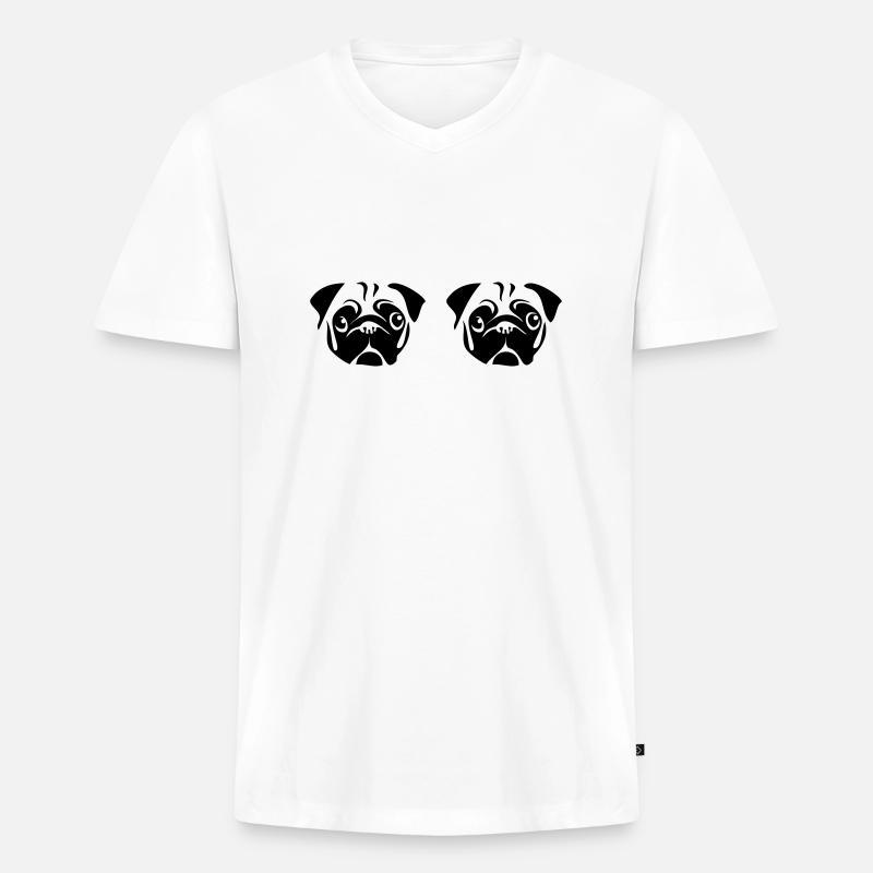 Möpse - Männer Premium Bio T-Shirt mit V-Ausschnitt - Weiß