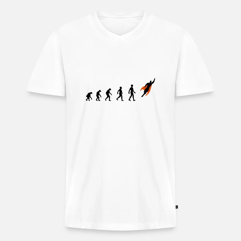Evolution, super, held, Superhelden, darwin, - Männer Premium Bio T-Shirt mit V-Ausschnitt - Weiß