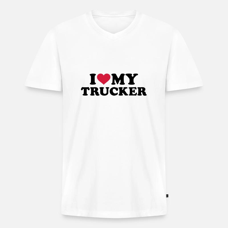 Trucker - Männer Premium Bio T-Shirt mit V-Ausschnitt - Weiß