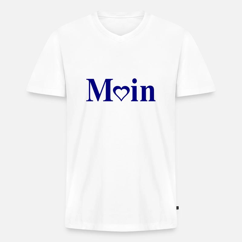 Moin mit Herzchen - Männer Premium Bio T-Shirt mit V-Ausschnitt - Weiß