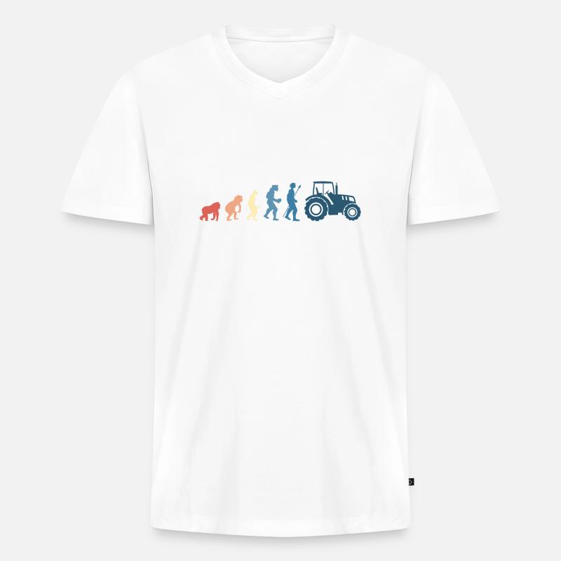 Retro-Traktor-Evolution - Männer Premium Bio T-Shirt mit V-Ausschnitt - Weiß