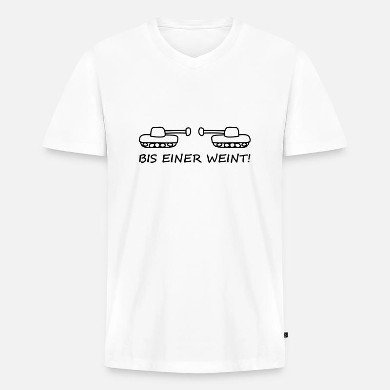 bis_einer_weint_panzer_1c - Männer Premium Bio T-Shirt mit V-Ausschnitt - Weiß
