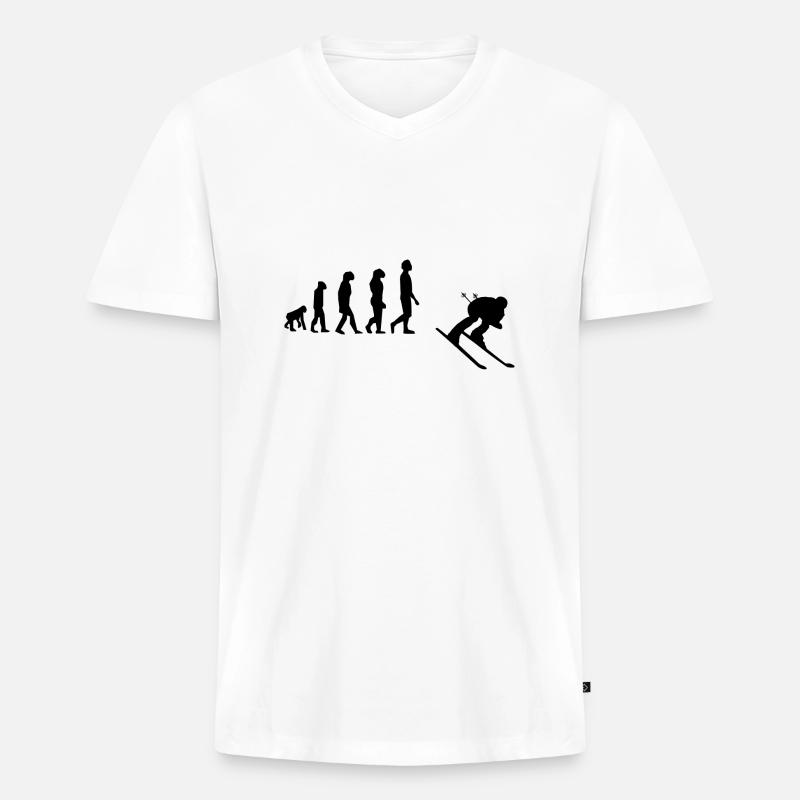 Ski-Evolution - Männer Premium Bio T-Shirt mit V-Ausschnitt - Weiß