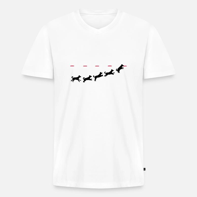 Frisbee dog - Männer Premium Bio T-Shirt mit V-Ausschnitt - Weiß