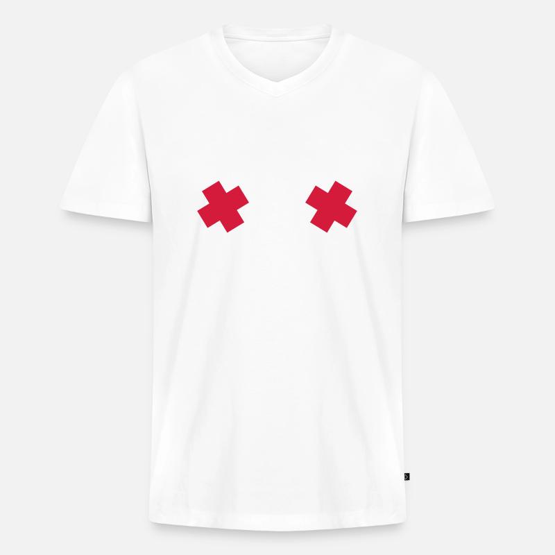 Brüste - Männer Premium Bio T-Shirt mit V-Ausschnitt - Weiß
