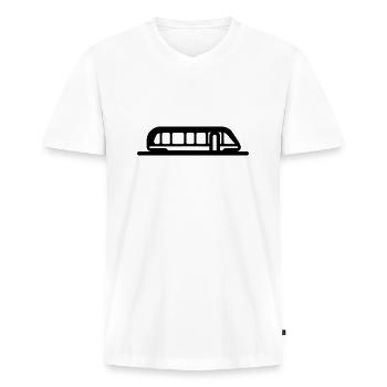 train - Men's Premium Organic T-shirt with V-neck - white - Front - Nico (187cm)