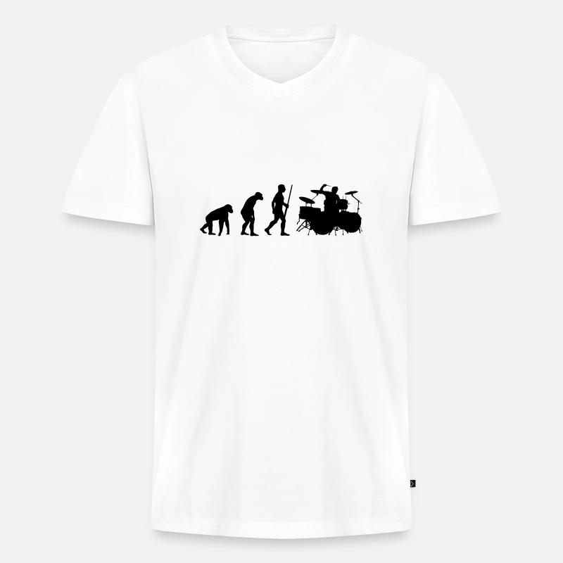 Drummer Evolution - Männer Premium Bio T-Shirt mit V-Ausschnitt - Weiß