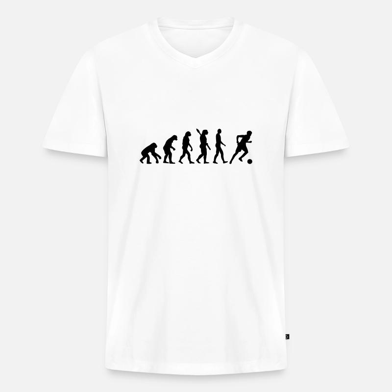 Evolution Fußball - Männer Premium Bio T-Shirt mit V-Ausschnitt - Weiß