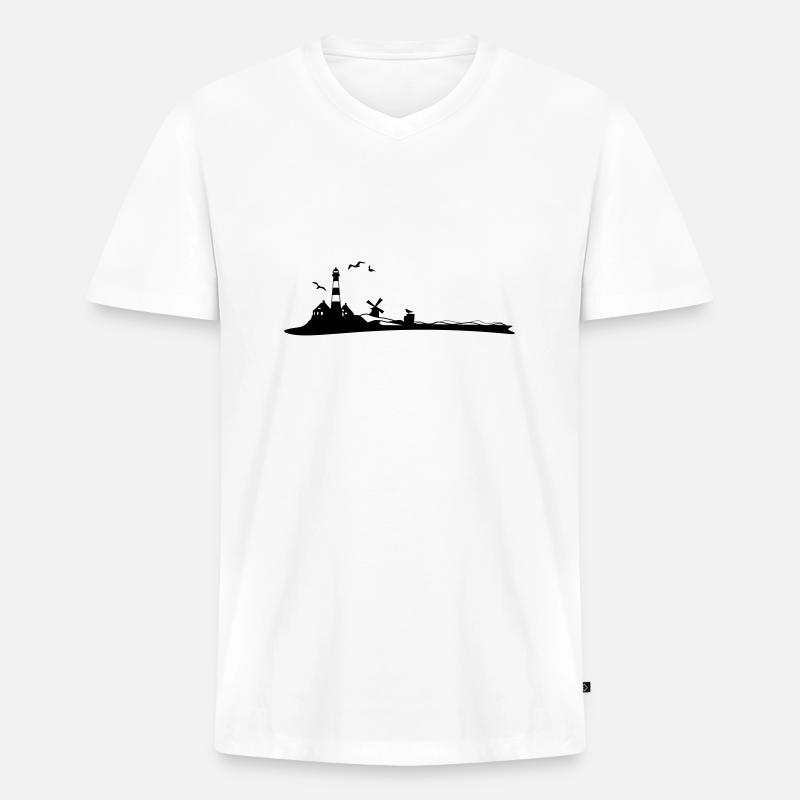 Landschaft - Leuchtturm - Männer Premium Bio T-Shirt mit V-Ausschnitt - Weiß