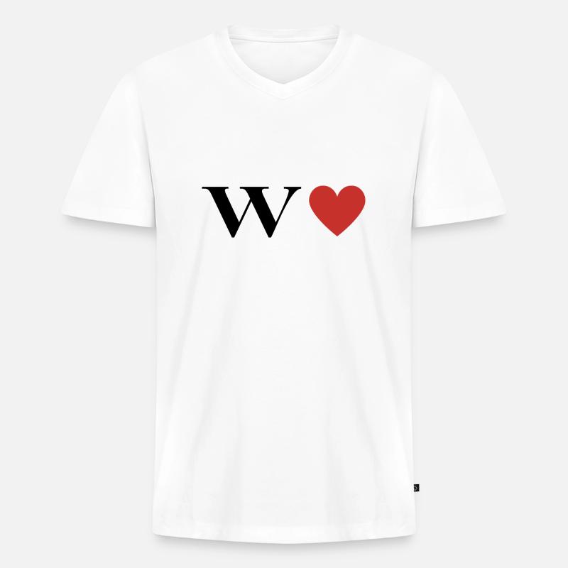 Buchstabe w Rotes Herz - Männer Premium Bio T-Shirt mit V-Ausschnitt - Weiß