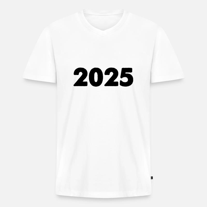 2025 - Männer Premium Bio T-Shirt mit V-Ausschnitt - Weiß