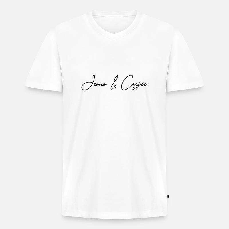 Coffee Jesus - Männer Premium Bio T-Shirt mit V-Ausschnitt - Weiß