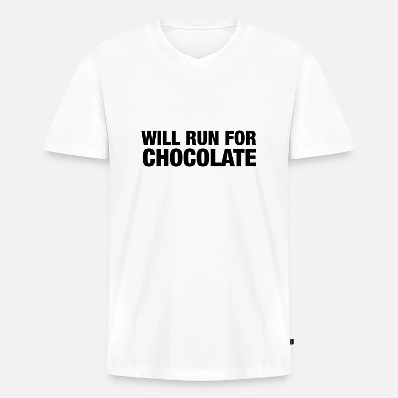 Will Run For Chocolate - Männer Premium Bio T-Shirt mit V-Ausschnitt - Weiß