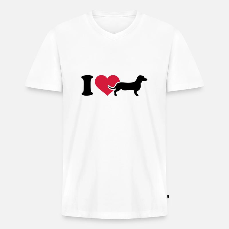 Dackel - Männer Premium Bio T-Shirt mit V-Ausschnitt - Weiß