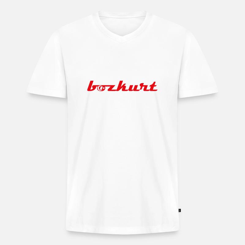 bozkurt - Männer Premium Bio T-Shirt mit V-Ausschnitt - Weiß