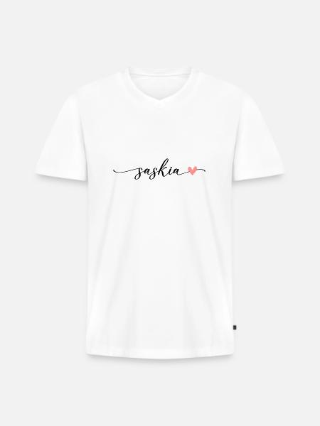 Saskia Name Calligraphy Font - Men's Premium Organic T-shirt with V-neck - white
