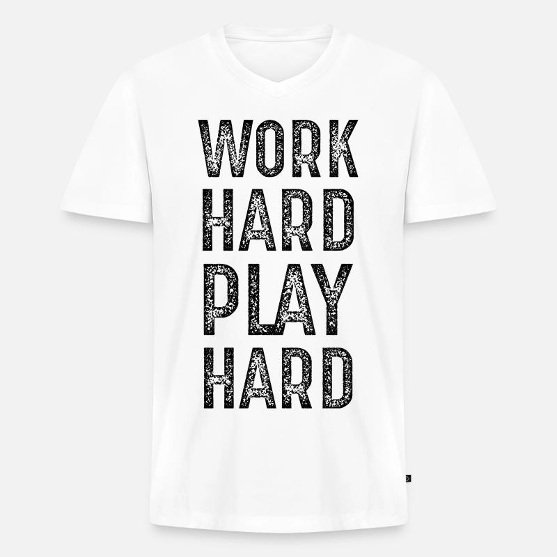 work hard play hard - Männer Premium Bio T-Shirt mit V-Ausschnitt - Weiß