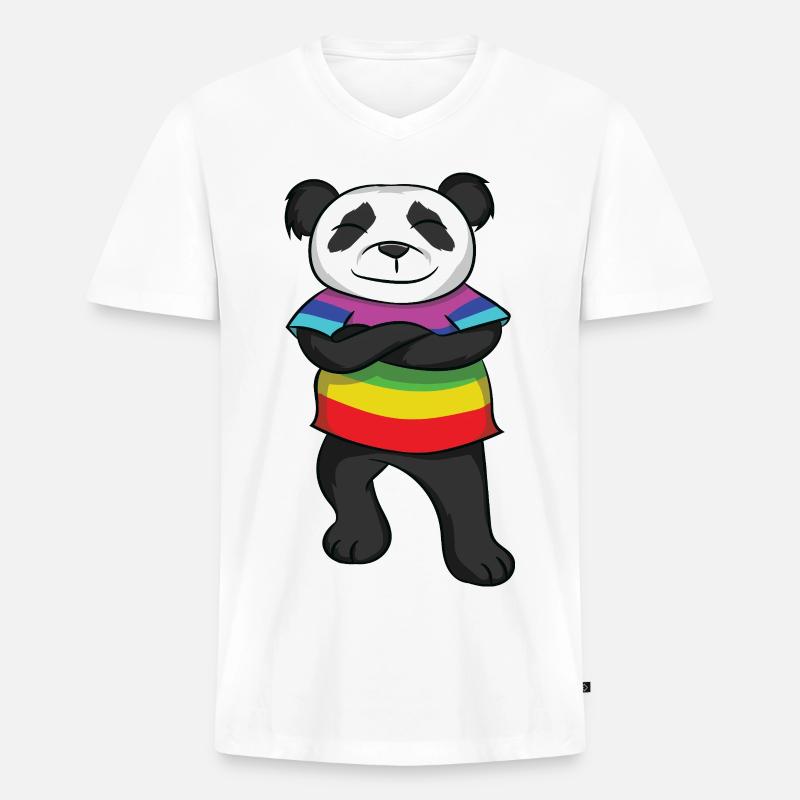 Panda Rainbow Pride  with Attitude - Männer Premium Bio T-Shirt mit V-Ausschnitt - Weiß