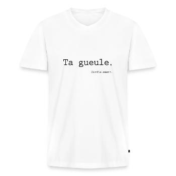 Ta gueule, cordialement. - T-shirt encolure en V Premium bio Homme - blanc - Devant - Nico (187cm)