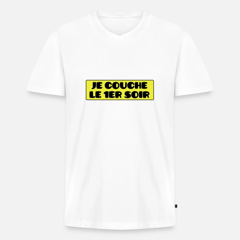 Je Couche le 1er Soir - Männer Premium Bio T-Shirt mit V-Ausschnitt - Weiß