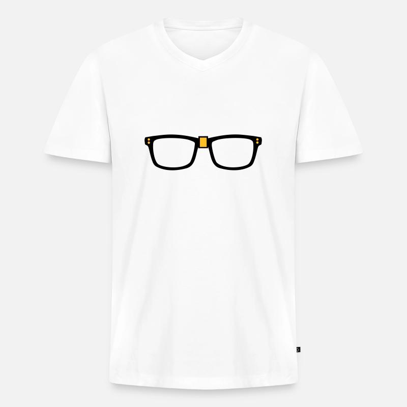 Brille - Nerd - Männer Premium Bio T-Shirt mit V-Ausschnitt - Weiß