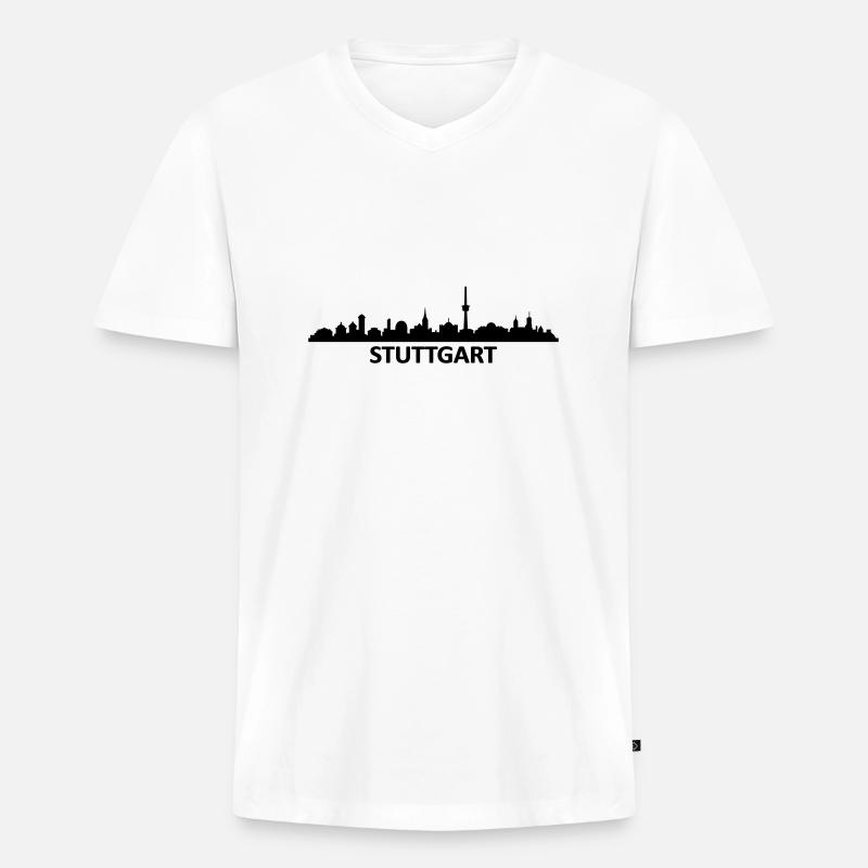 Skyline Stuttgart Name - Männer Premium Bio T-Shirt mit V-Ausschnitt - Weiß