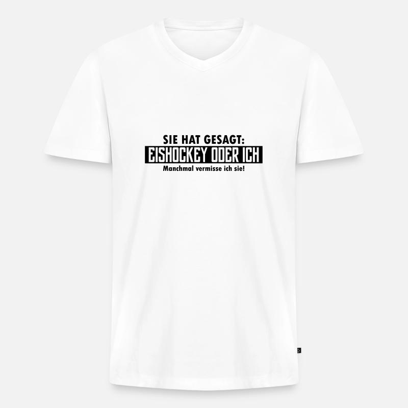 eishockey oder ich - Männer Premium Bio T-Shirt mit V-Ausschnitt - Weiß