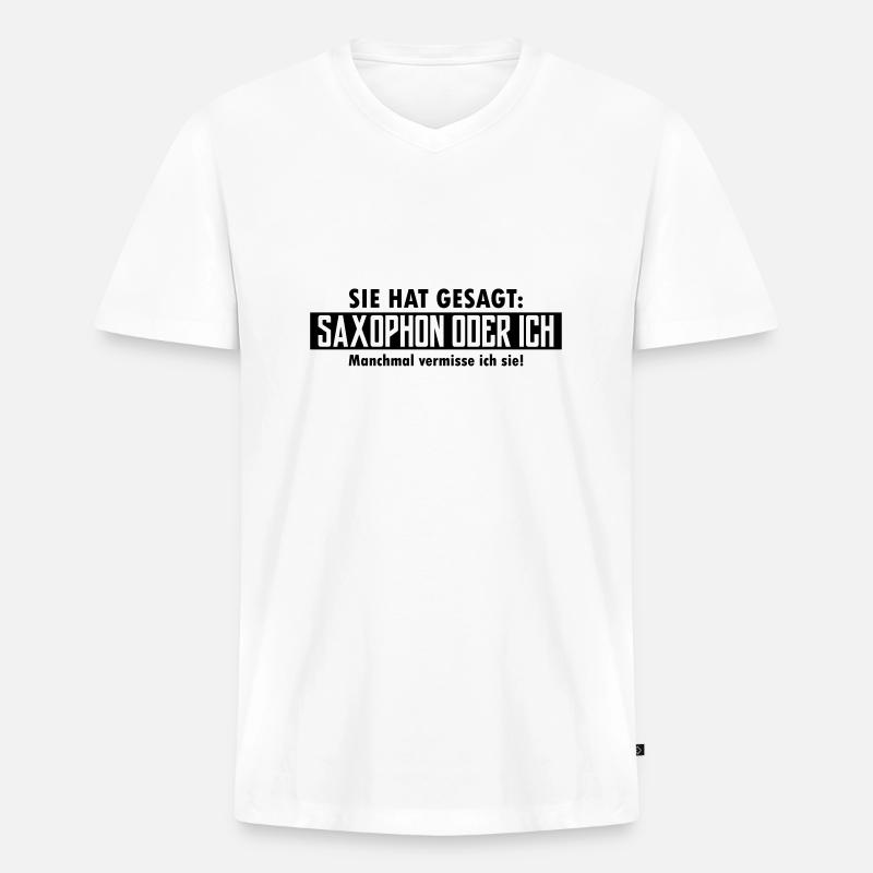 saxophon oder ich - Männer Premium Bio T-Shirt mit V-Ausschnitt - Weiß