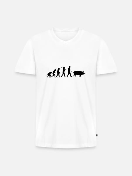 Evolution zum Schwein - Männer Premium Bio T-Shirt mit V-Ausschnitt - Weiß