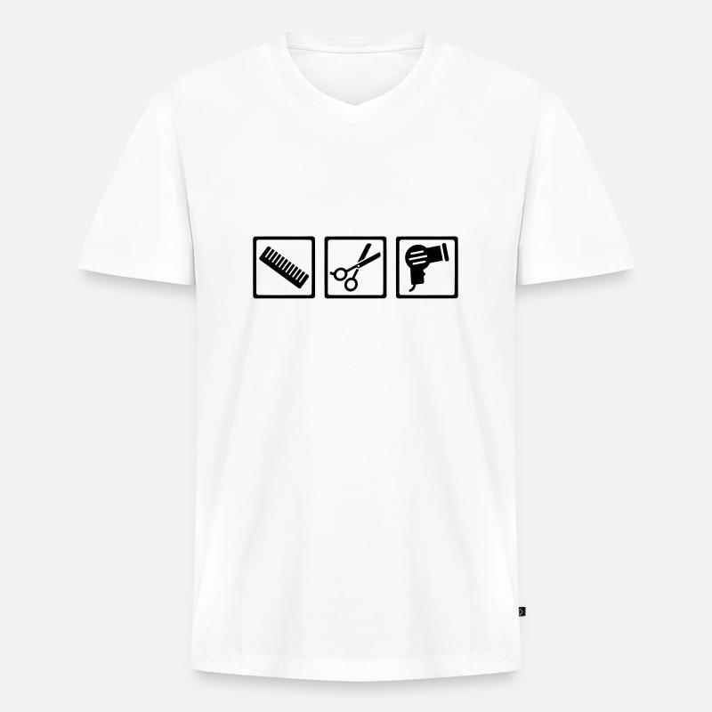 Friseur - Männer Premium Bio T-Shirt mit V-Ausschnitt - Weiß