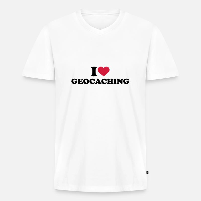 Geocaching - Männer Premium Bio T-Shirt mit V-Ausschnitt - Weiß