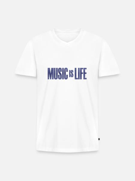 Music is Life - Männer Premium Bio T-Shirt mit V-Ausschnitt - Weiß
