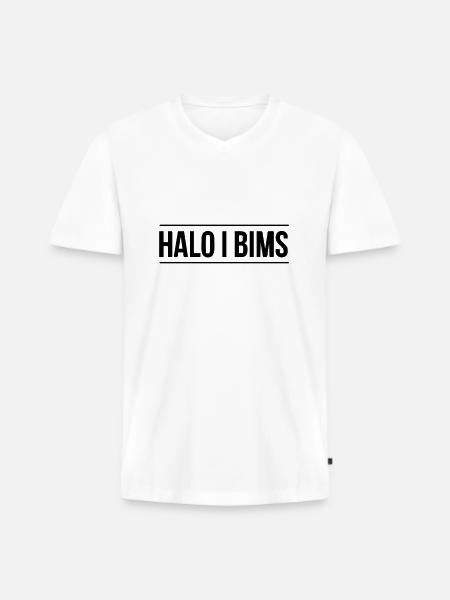 halo i bims - Männer Premium Bio T-Shirt mit V-Ausschnitt - Weiß