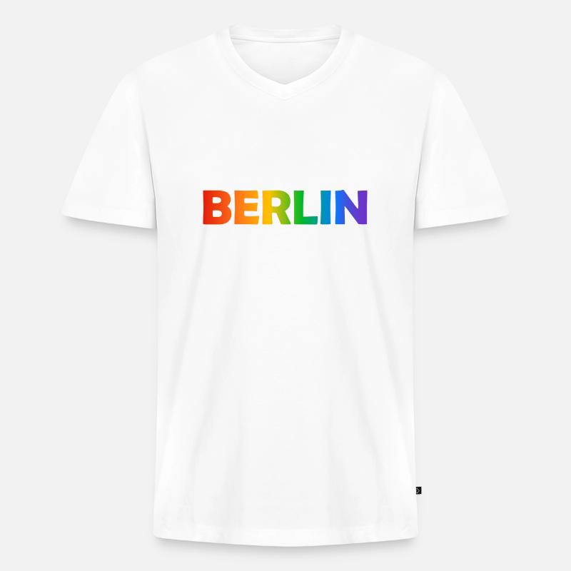 Berliner Regenbogen Text - Männer Premium Bio T-Shirt mit V-Ausschnitt - Weiß