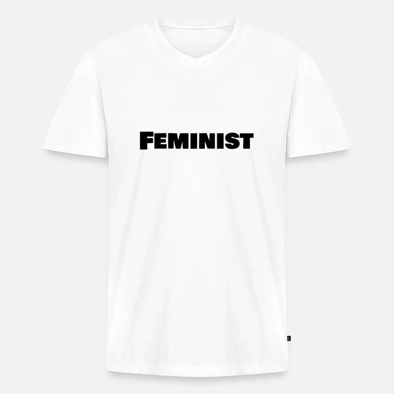 Feminist - Männer Premium Bio T-Shirt mit V-Ausschnitt - Weiß