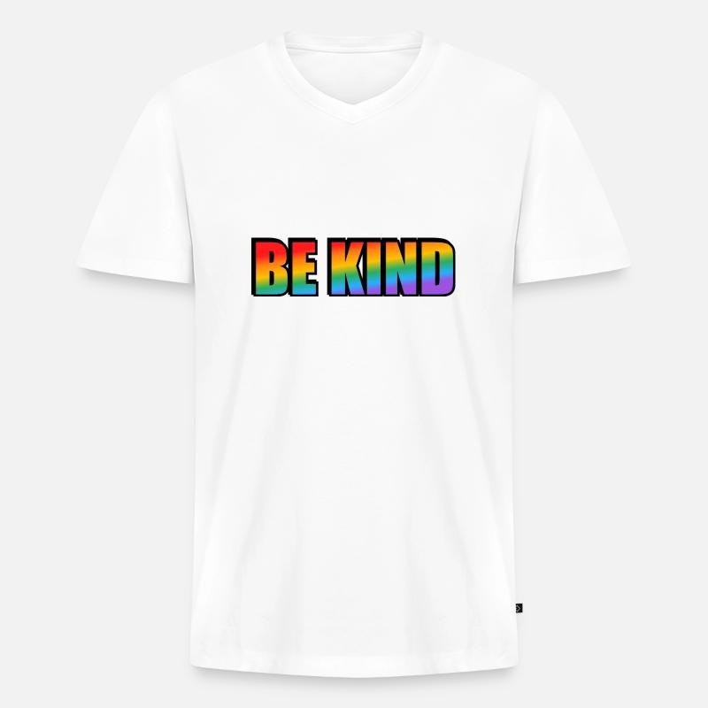 Sei freundlich Regenbogen - Männer Premium Bio T-Shirt mit V-Ausschnitt - Weiß