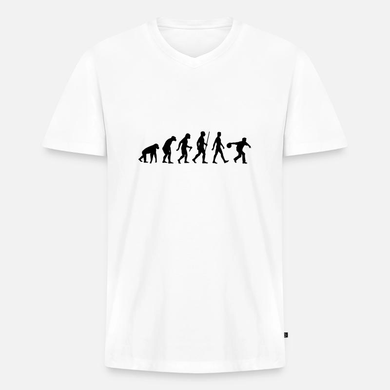 Evolution Bowling - Männer Premium Bio T-Shirt mit V-Ausschnitt - Weiß