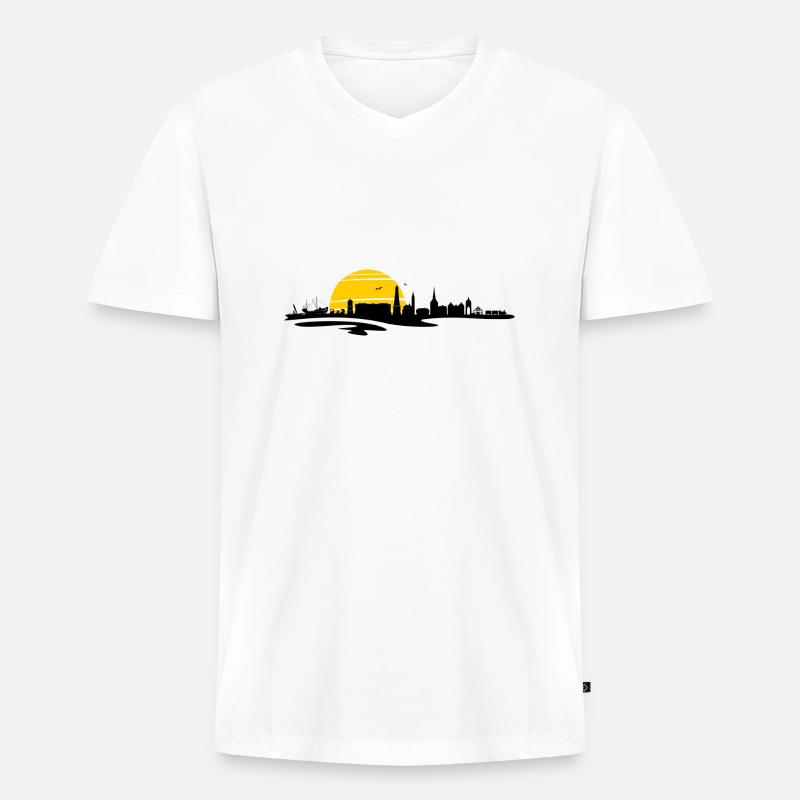 Skyline - Küste Borkum - Männer Premium Bio T-Shirt mit V-Ausschnitt - Weiß
