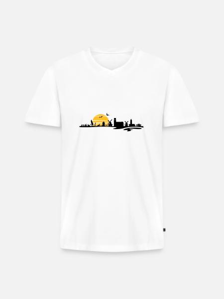 Skyline - Föhr - Männer Premium Bio T-Shirt mit V-Ausschnitt - Weiß