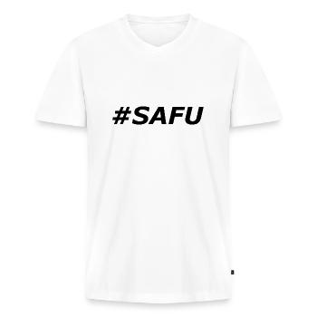 #SAFU - Männer Premium Bio T-Shirt mit V-Ausschnitt - Weiß - Vorne - Nico (187cm)