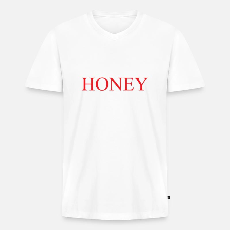 HONEY / SPRUCH - Männer Premium Bio T-Shirt mit V-Ausschnitt - Weiß
