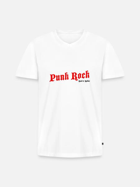 Punk Rock Red - Black Logo - Men's Premium Organic T-shirt with V-neck - white